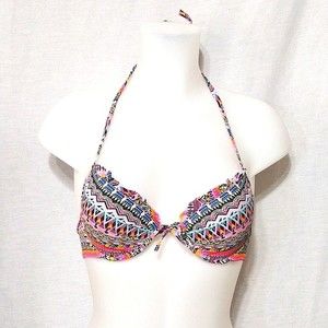 Victoria's Secret Tribal Print Ruffled Halter Padded Bra Bikini Swimsuit Top 34A